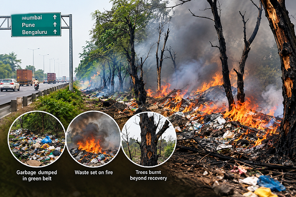 Over 100 Trees Burnt in Waste Fires Along Pune Highway Green Belt
